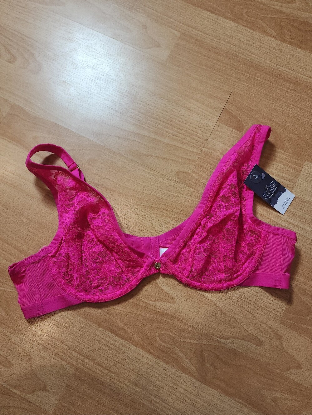 NWT Cacique High Apex Plunge Bra Underwire Boning Hot Pink Floral Lace Size 42B